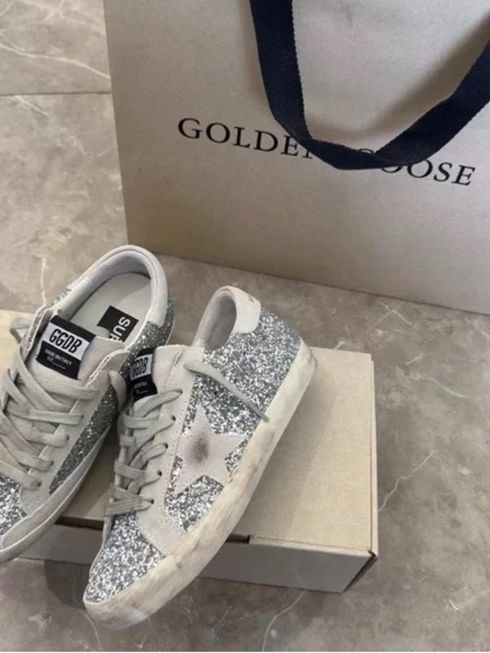 Golden Goose Silver Glitter Superstar Sneakers with Star Detail - Picture 3 of 9